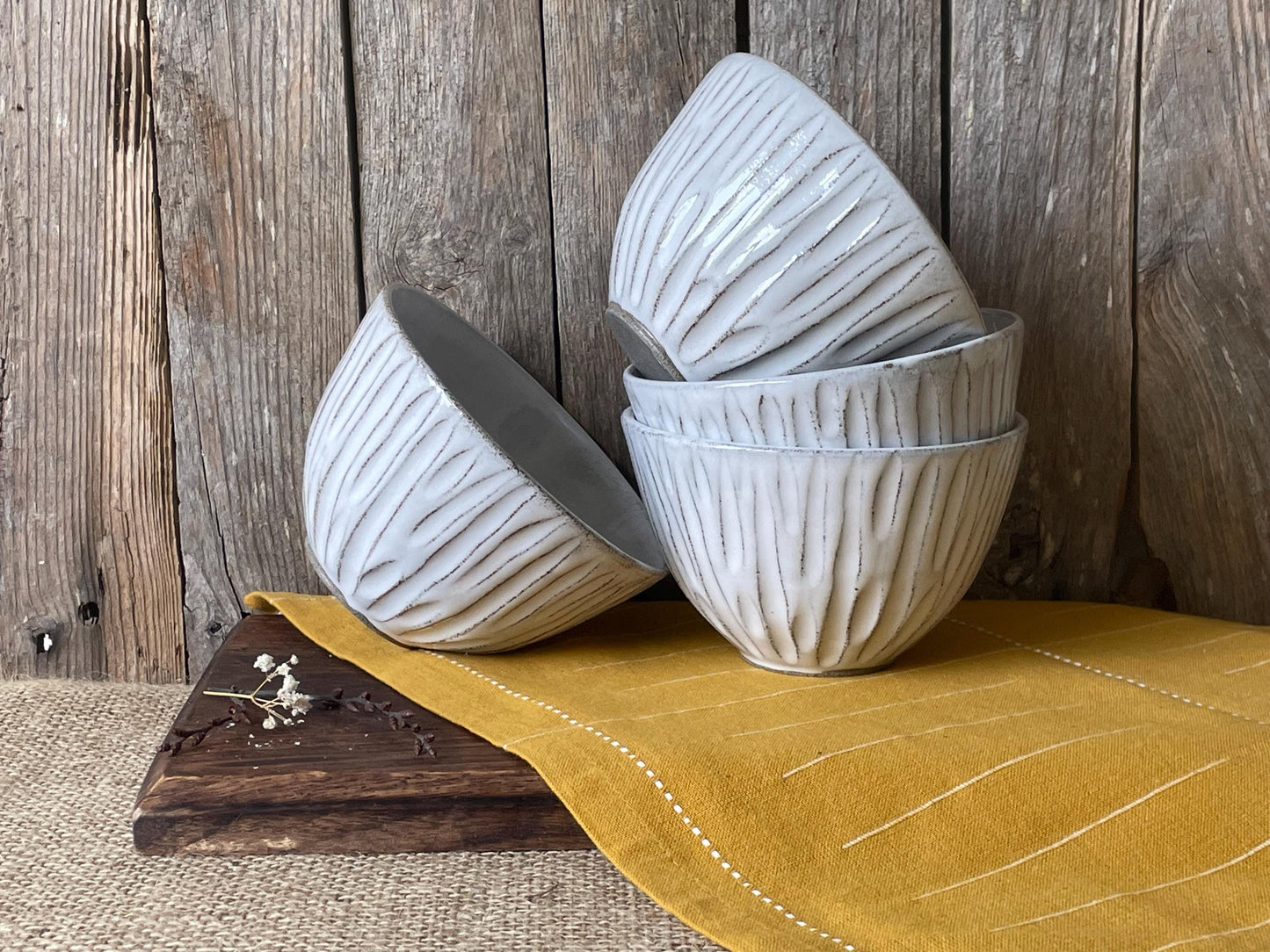 White Carved Bowls (Set of 2)