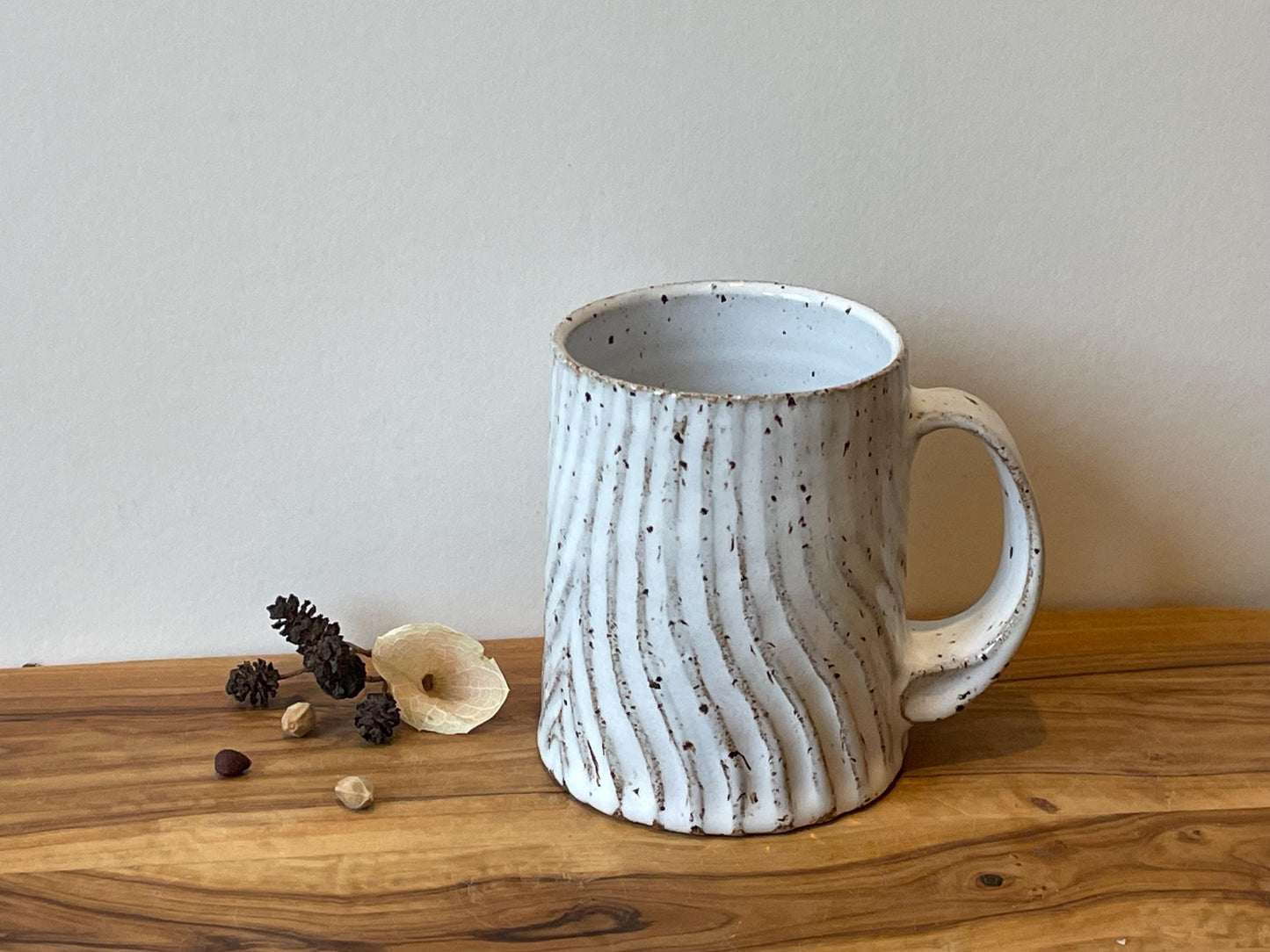 White Carved Mug