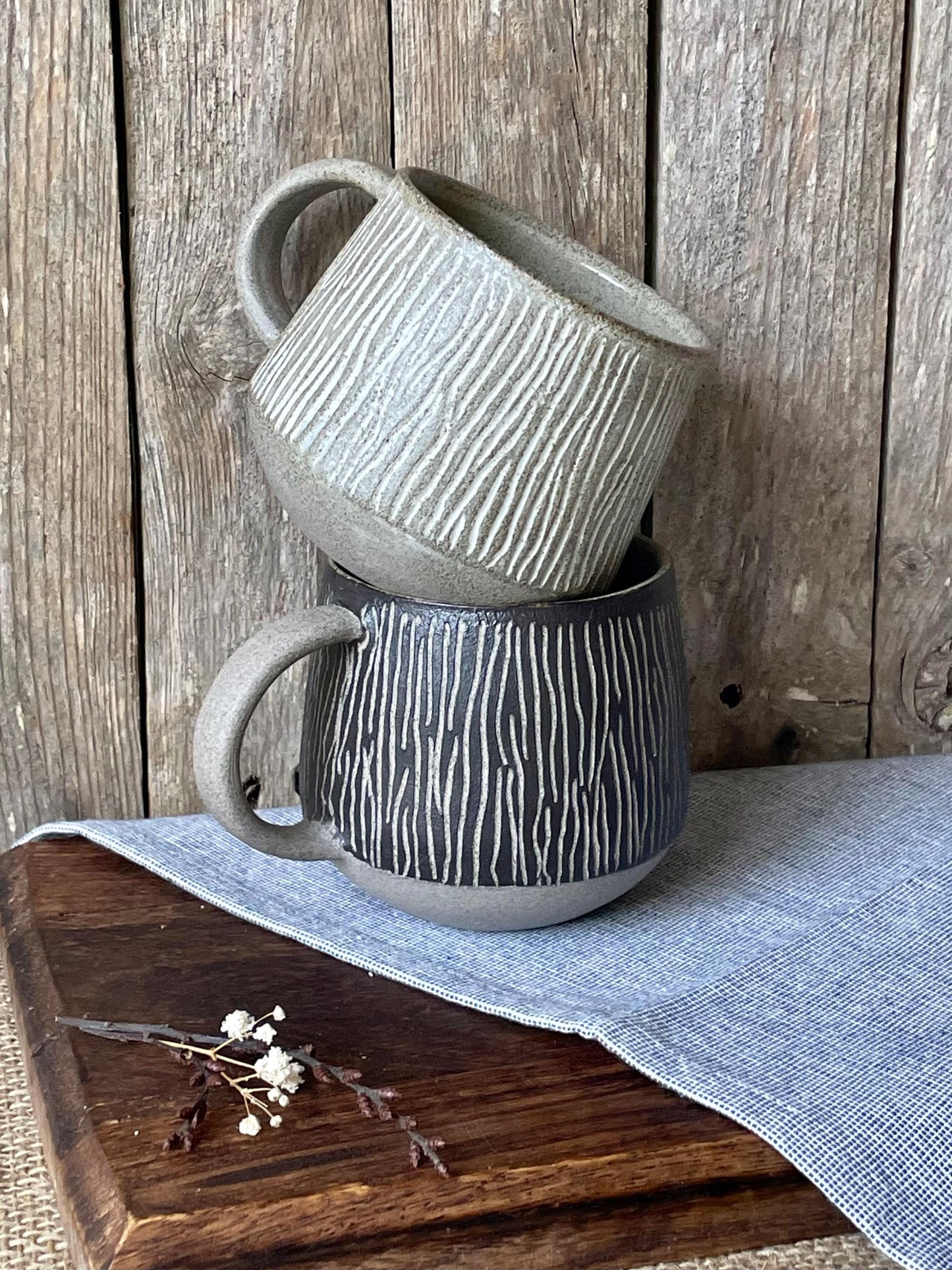 Carved Mug, Sgrafitto (black or white lines)