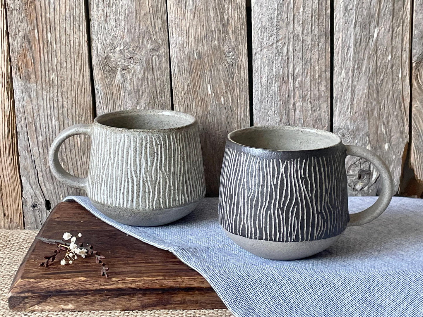 Carved Mug, Sgrafitto (black or white lines)