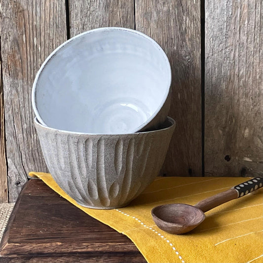 Gray Carved Bowls (Set of 2)